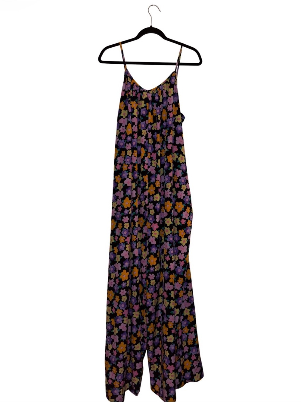 🌼EUC SHEIN "All Over Happy🙂Floral🌼 Wide Leg Jumpsuit w/Pockets🤗" Black🖤 Sz 2XL - Picture 3 of 12